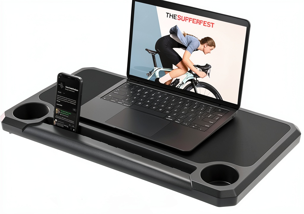 Installing KOM Cycling Indoor Media Display Desk for Cycling on a wooden trainer frame