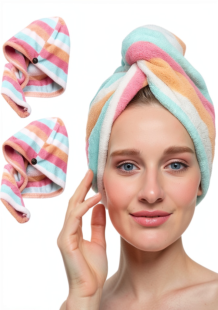 AuroTrends microfiber hair towel being used after a shower